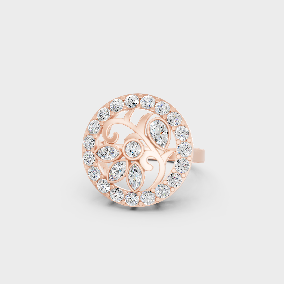 A romantic profile of the 1.39 Carat Multishape Lab-Grown Diamond Cocktail Ring in blush 14K Rose Gold.